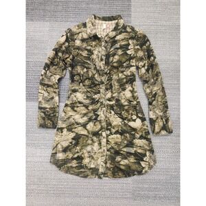Pilcro Anthropologie Corduroy Shirtdress Dress Camo Green Olive Ruched Size‎ 10P